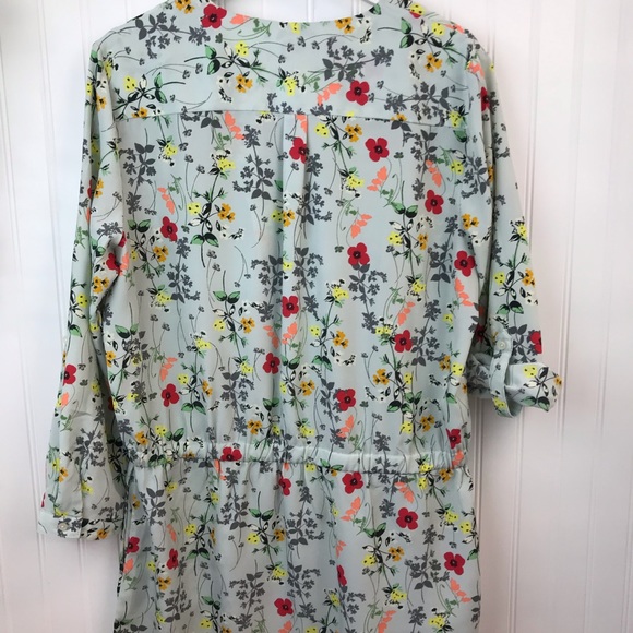 Joe Fresh Green & Red Bright Floral Dress with Roll-Up Sleeves for Spring, SZ L - Picture 12 of 16